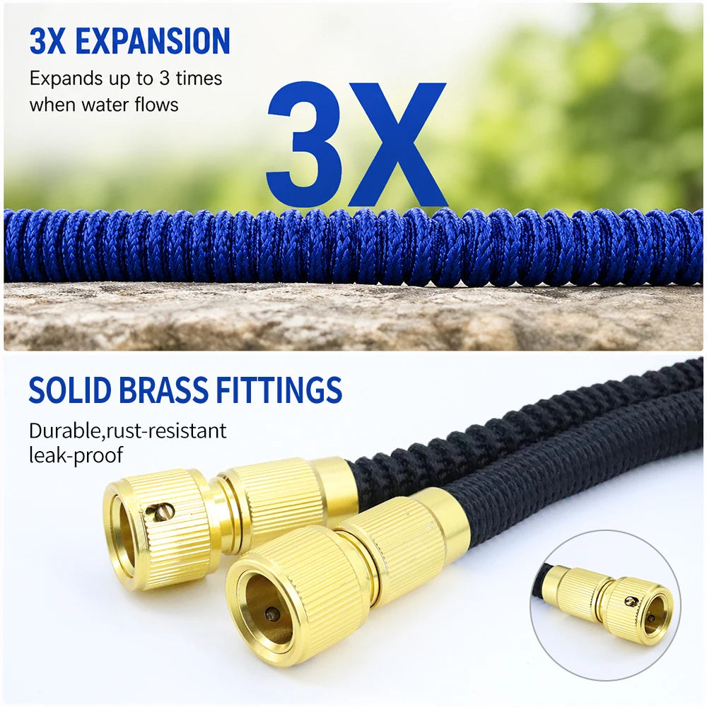 3X Telescopic TPE Water Hose Copper Plated Garden Hose for Car Wash Magic Telescopic Flexible Pipe Home Outdoor Watering - Sun Studio
