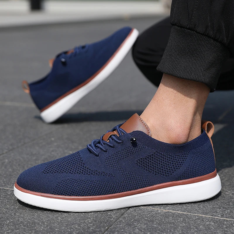 Men's Fashionable Knitted Lace Up Shoes Breathable Mesh Stable and Soft Sole Trendy Luxurious Running Flat Shoes Tenis Masculino - Sun Studio