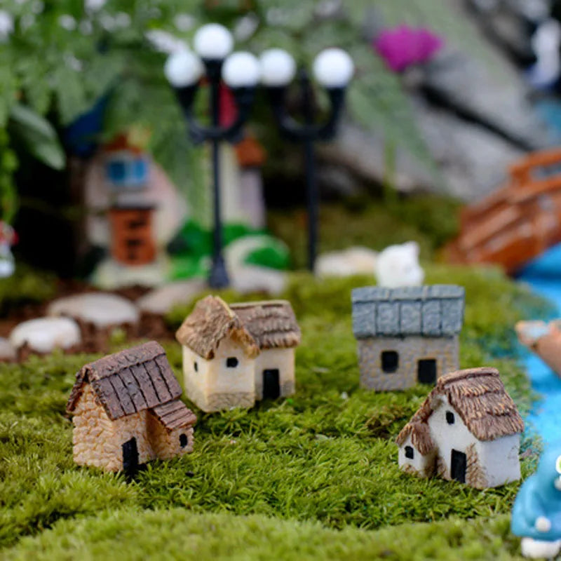 2pcs House Fantasy Miniatures Tiny Landscape Cottage Resin craft ornament Mini Figurines Moss Terrarium Decor - Sun Studio