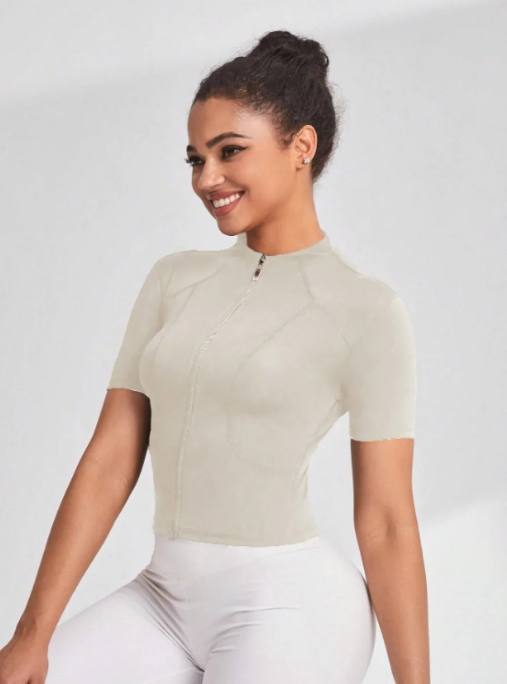 Fitness girl cycling yoga suit top, high-end full zipper jacket, sports T-shirt, training running short sleeved summer - Sun Studio