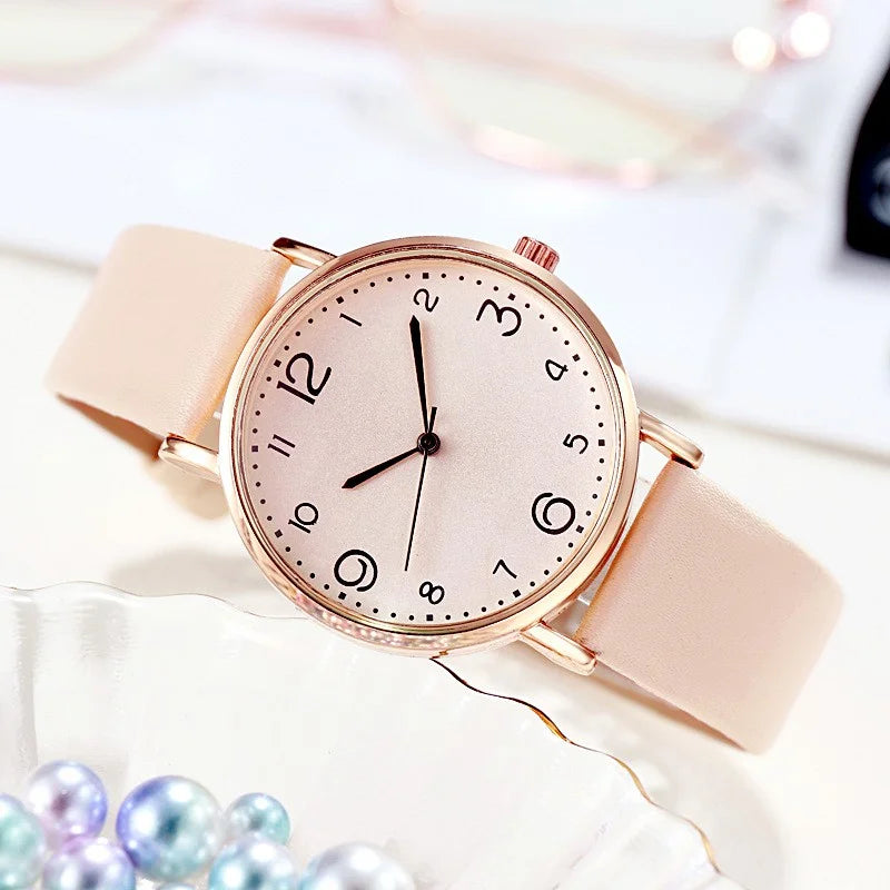 Women Watches Ladies Casual Arabic Numbers Leather Analog Quartz Watch - Sun Studio