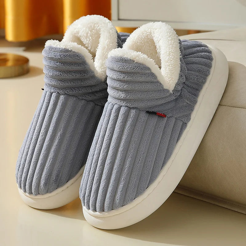 Asgard Herren Plüsch Plattform Hausschuhe Winter Warm Draußen Rutschfest Flauschig Weich Baumwollstiefel Innenmode Gemütlich Furry Flach-Hausschuh
