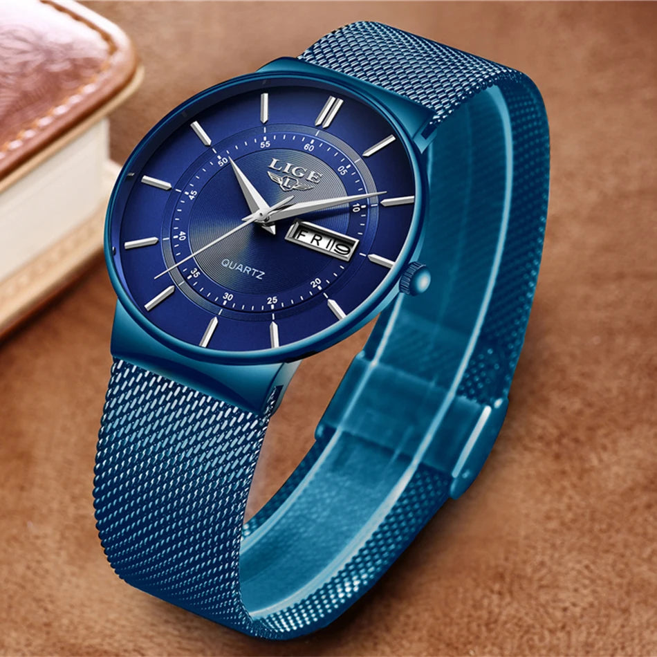 LIGE 2024 Luxury Men Watches Waterproof Ultra Thin Date Clock Male Steel Strap Casual Quartz Watch Men Sports Wrist Watch Man - Sun Studio