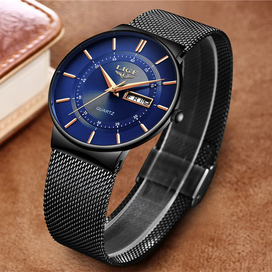 LIGE 2024 Luxury Men Watches Waterproof Ultra Thin Date Clock Male Steel Strap Casual Quartz Watch Men Sports Wrist Watch Man - Sun Studio