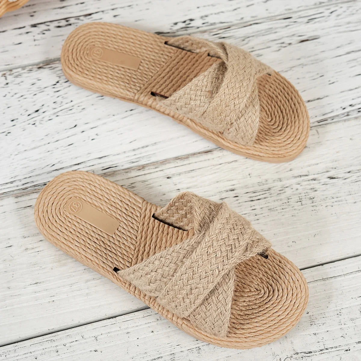 Summer Women Slippers Trend Fashion Straw Sandals Indoor Outdoor Beach Slippers Casual Flat Shoes Slides Women Zapatos De Mujer - Sun Studio