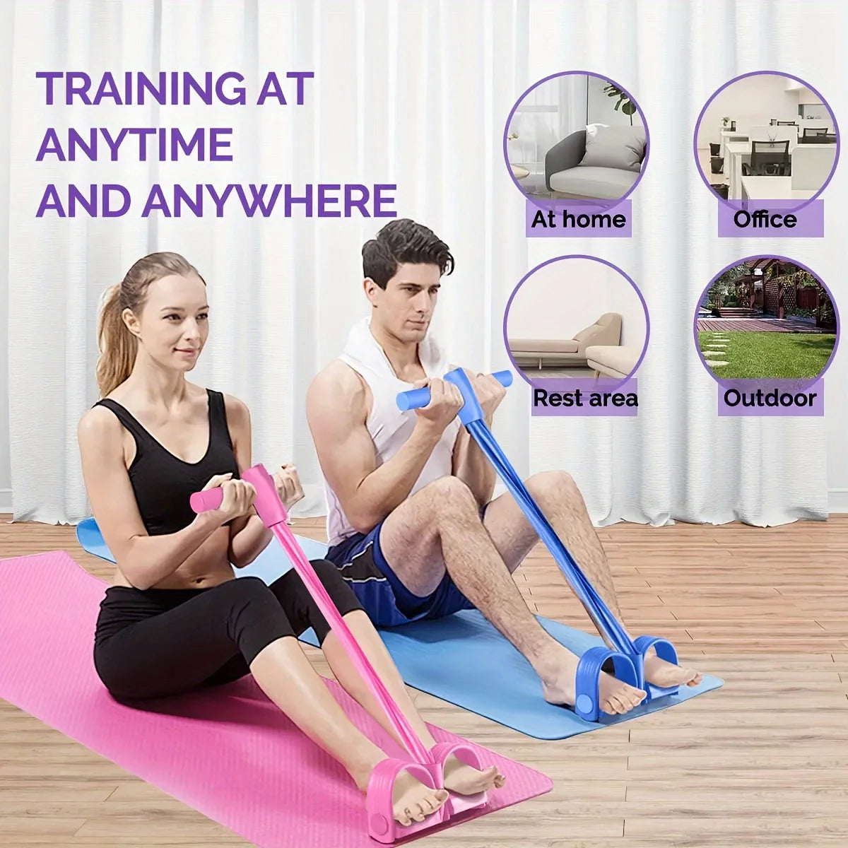 Multi-Functional Four-Tube Pedal Tensioner Yoga Elastic Band Home Fitness Equipment Abdominal Strengthening Tension Rope - Sun Studio