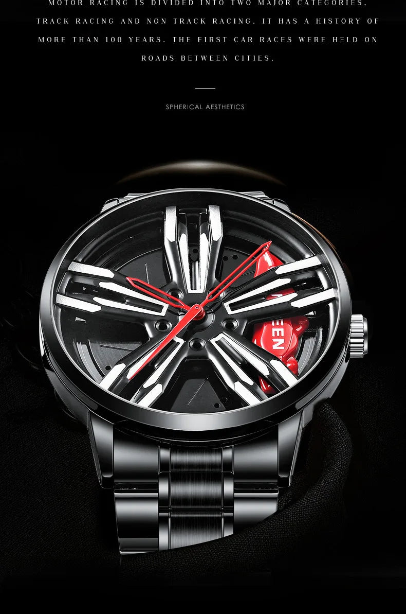2025 New Racing Watches Men Custom Design Super Car Rim Watch Stainless Steel Black Retro Waterproof Watch Relogio Masculino - Sun Studio