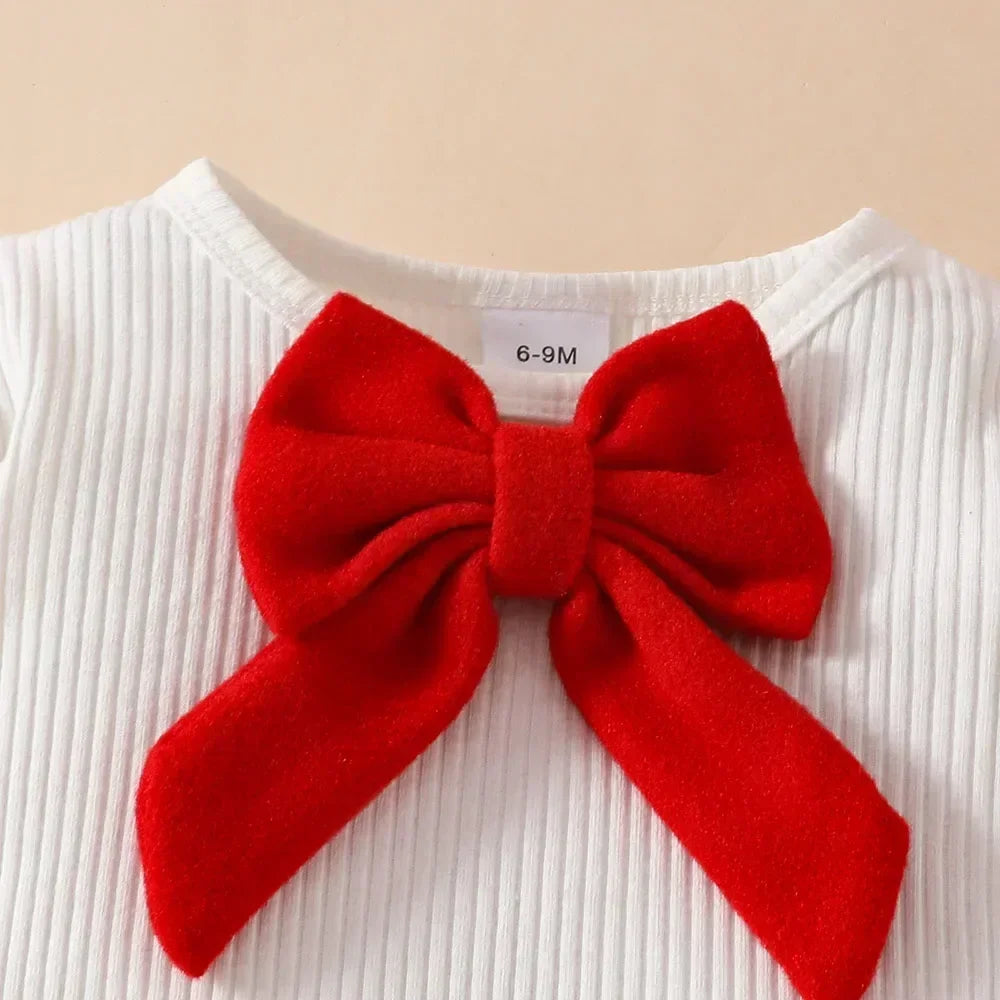 Baby Girls Clothes New Year Set 0-3Y Long Sleeve Big Bow Top Irregular Skirt and Beret 3Pcs Toddler Christmas Clothes - Sun Studio