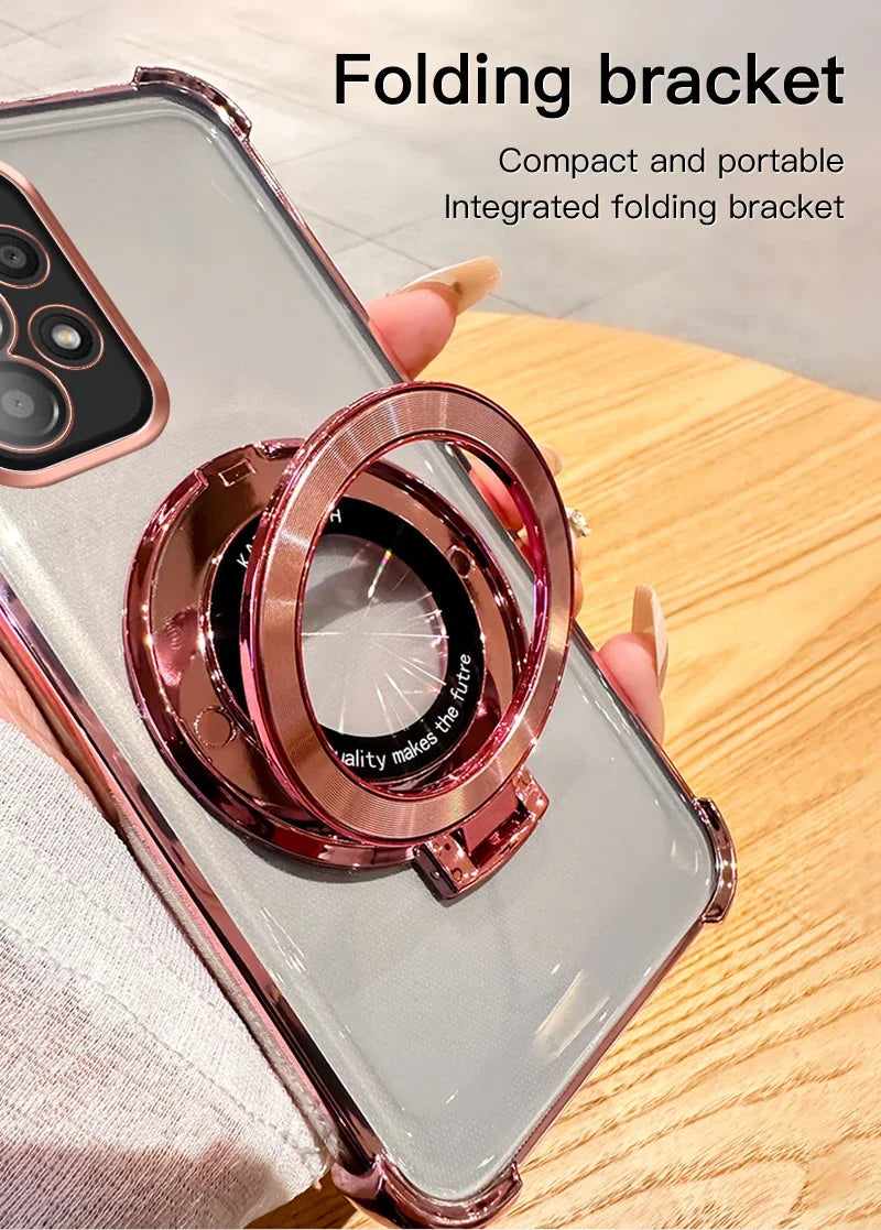 Plating Magnetic Holder Phone Case for Samsung Galaxy A05 A05S A13 A14 A15 A16 A26 A25 A33 A34 A35 A36 A56 A54 A55 Clear Cover - Sun Studio
