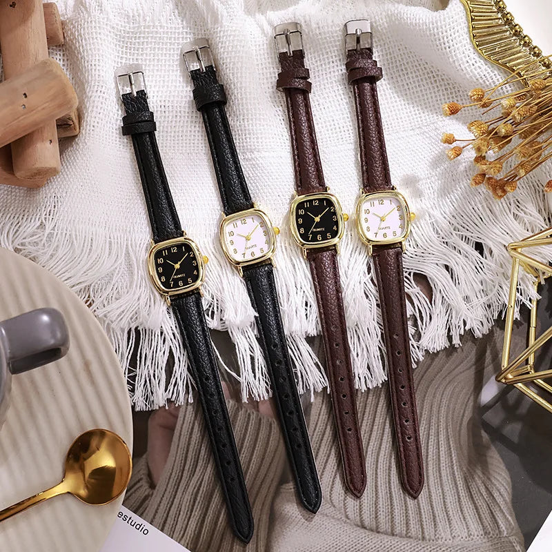 Square Belt Literary Retro Women's Watch Korean Fashion Quartz Watches Versatile Daily Wristwatches Simple Luxury Reloj 시계 - Sun Studio
