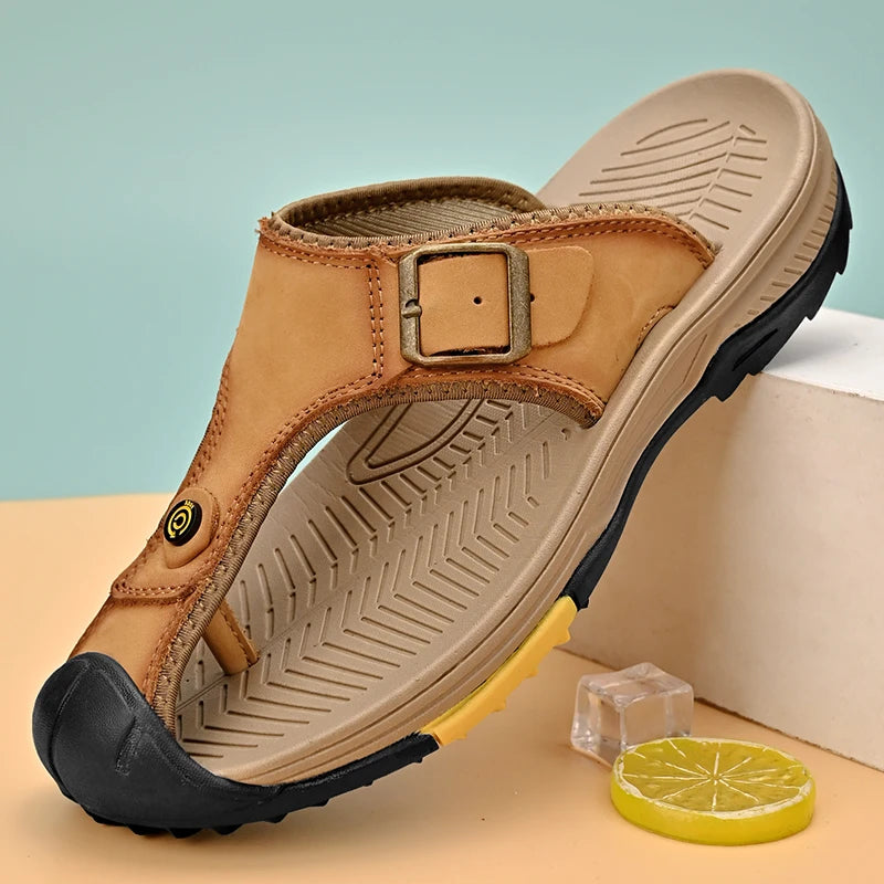 Genuine Leather Sandals Men Breathable Summer Shoes Man Waterproof Outdoor Men Sandals Antiskid Beach Sandals Footwear - Sun Studio