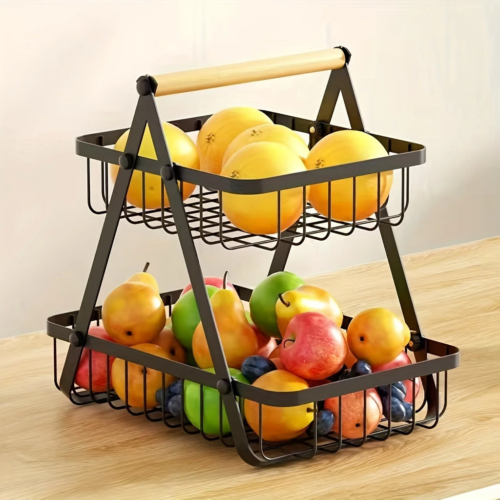 2 Tier Countertop Fruit Basket,Portable Fruit Bowle Basket for Kitchen Organizer Storage & Fruits Vegetable Bread Snacks Basket - Sun Studio