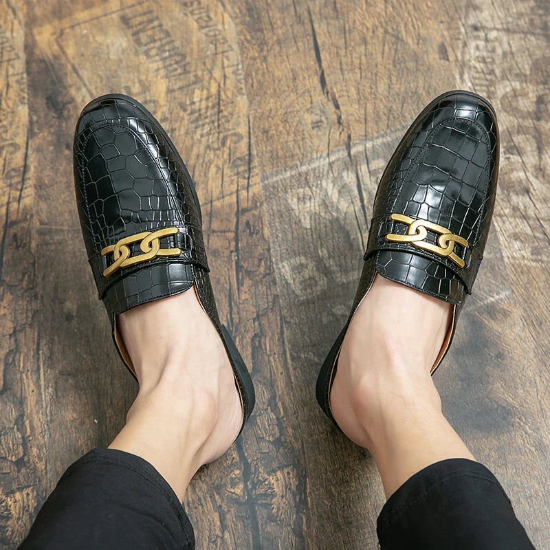 100% Echtes Leder Schwarze Herren Halbschuhe Für Herren Schuhe Mules Lässige Designer Schuhe Mode Slipper Luxus Schwarze Hausschuhe 2022