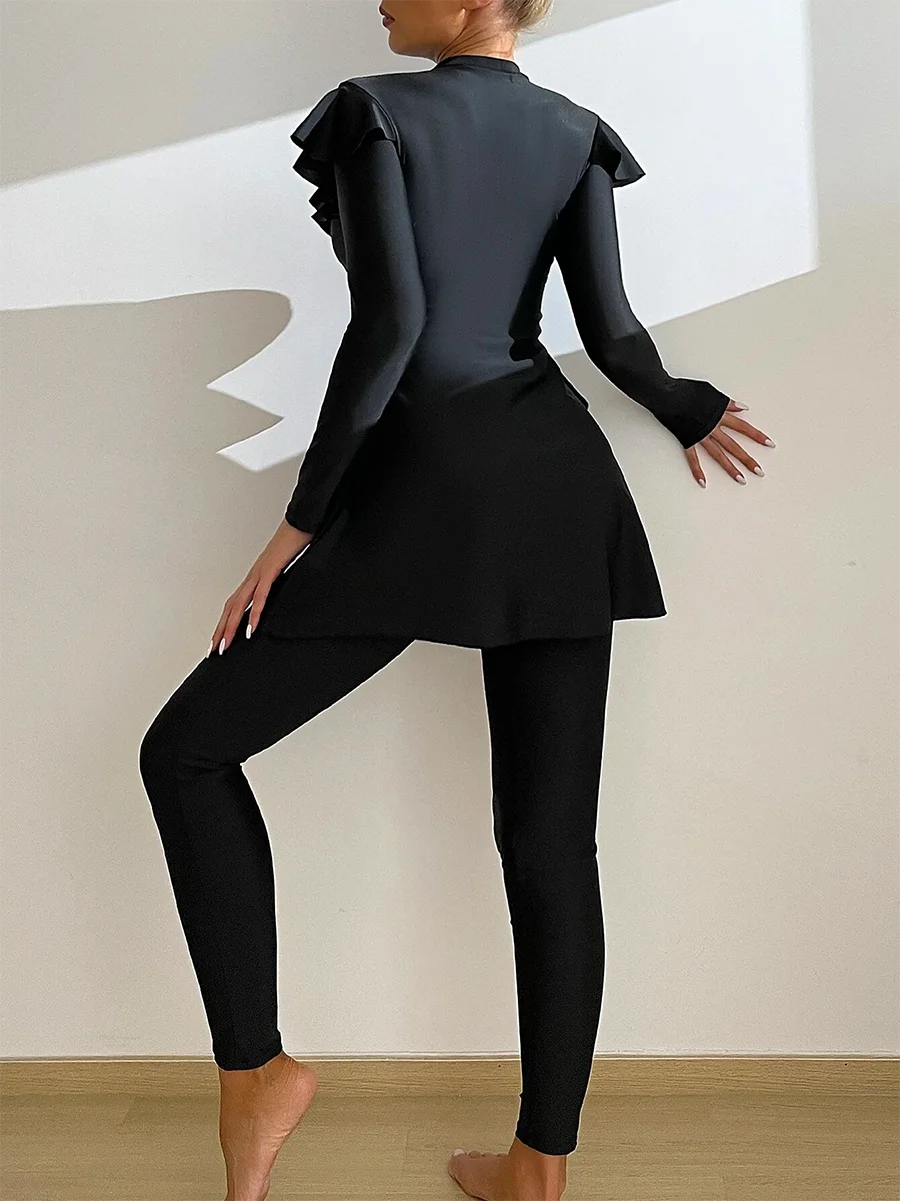 3PCS/Set Muslim Burkini Femmes Swimwear Long Islamic Swimwear Modest Swimsuit Women Swimsuit Ruffle Edge Design - Sun Studio