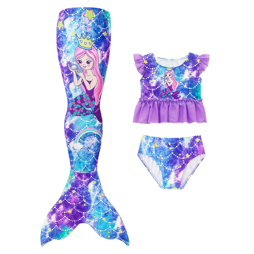 3PCS Mermaid Tails Swimwear Set for Swimming Girls Princess Bathing Suit Sets Kids Mermaid Swimsuit Swimable Costume - Sun Studio