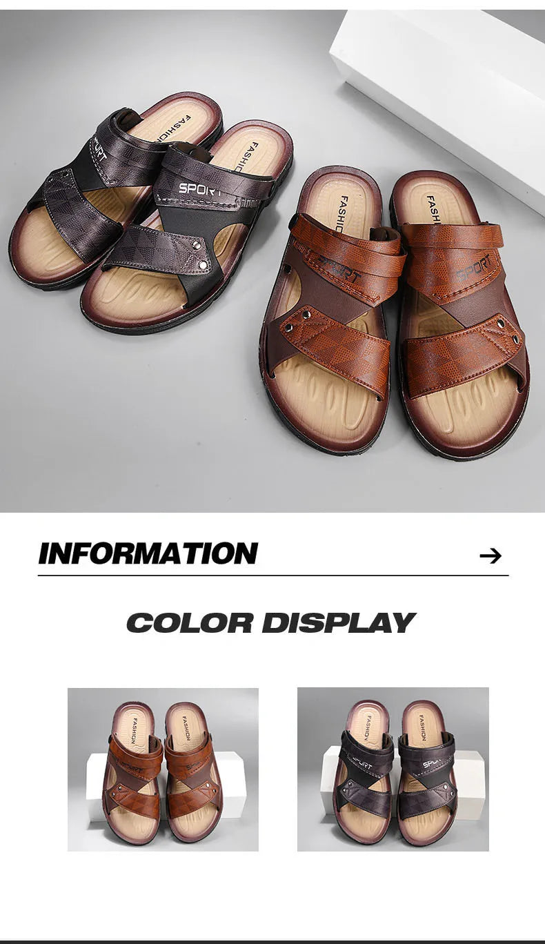 Fashion Casual Men's Sandals Summer Slip On Sandals Men Classic Beach Shoes For Men Outdoor Leather Sandals Male Slippers - Sun Studio