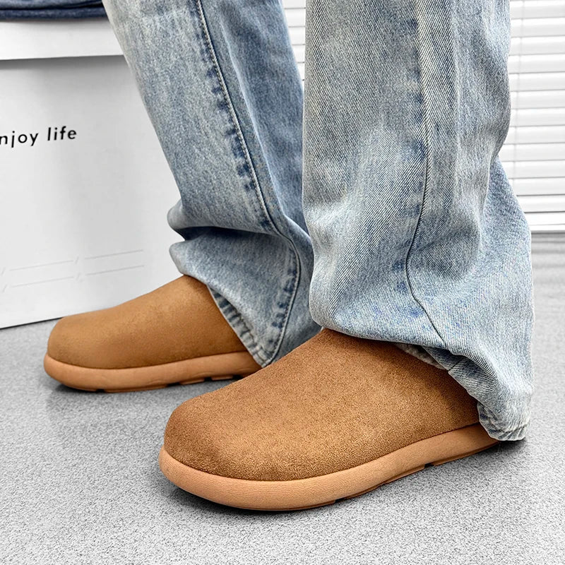 Winter New Arrival Men's Plush Lined Warm Cotton Slippers, Non-Slip Indoor Outdoor Cozy Fleece Shoes for Men - Sun Studio