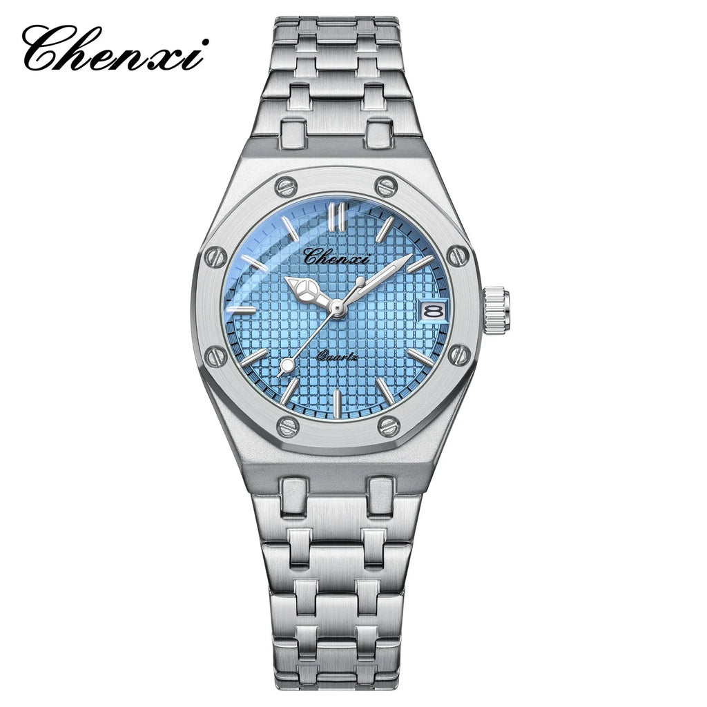 Luxury Women Watches Silver Steel Simple Casual Business Dress Watches for Women Top Brand Waterproof 3bar Calendar Gift Clock - Sun Studio