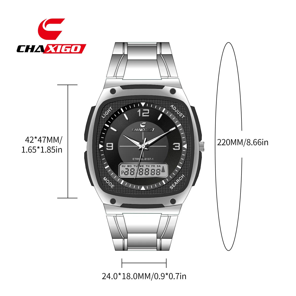 CHAXIGO 6137 Fashion Men's Watch Luminous Waterproof Calendar Alarm Clock Multi Functional Watches for Men Relogios Masculino - Sun Studio