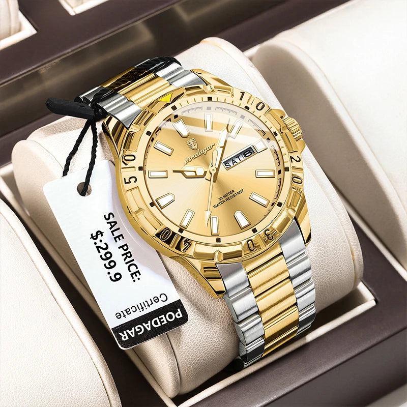 POEDAGAR Luxury Man Watch Waterproof Luminous Date Week Men Watch Casual Male Clock Stainless Steel Sports Men's Quartz Watches - Sun Studio
