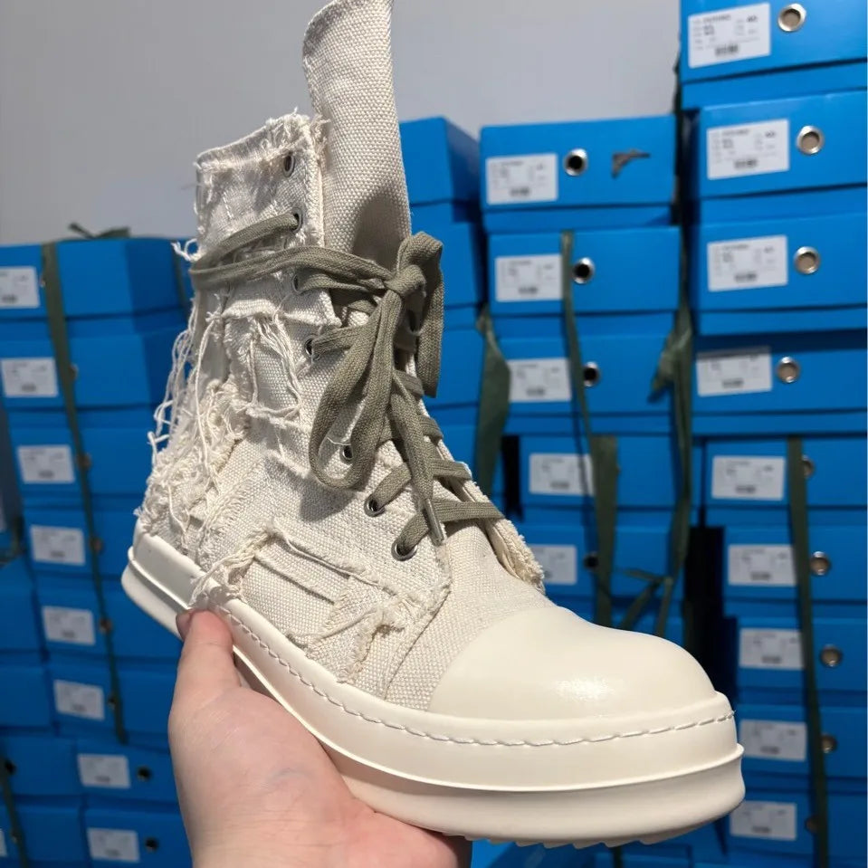 Brand Men Shoes Casual Canvas Distress Flats High to Ankle Boots Women Owens Vintage Original Luxury Designers Sneakers - Sun Studio