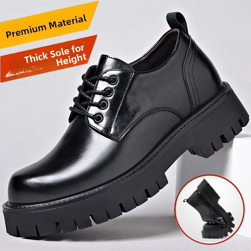 Genuine Soft Leather Men's Shoes 5cm Heightening Thick Bottom Anti-slip Waterproof Casual Black Formal Shoes Autumn Season - Sun Studio