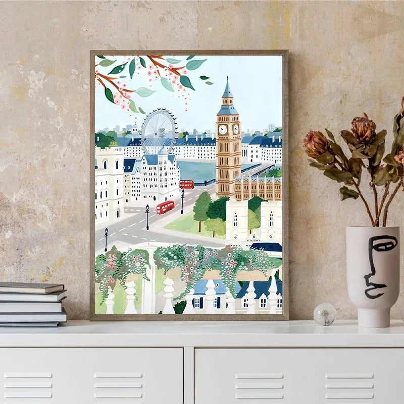 Holland Tulips Poster Santorini Positano Italy Amsterdam Travel City Poster Wall Art Canvas Painting Prints Europe Home Decor - Sun Studio
