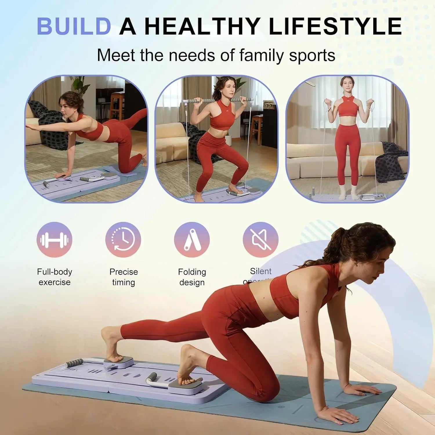 MultiFunctional Pilates Board Abs Abdominal Exercise Board Fitness Resistance Bands Rebound Leg Arm Back Train For Home Office - Sun Studio