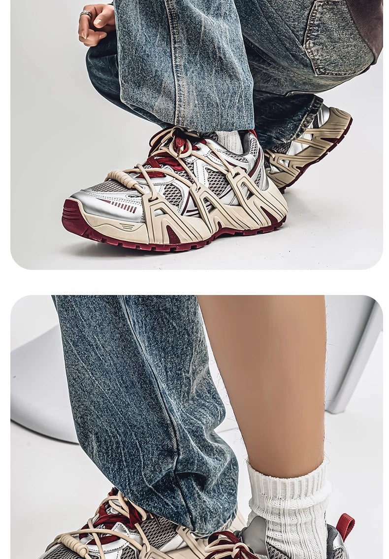 Men's Lace Up Street Sneakers Niche Thick Splicing Mixed Color Sports Shoes Arrival Vulcanization Shoes Punk Breathable Women - Sun Studio