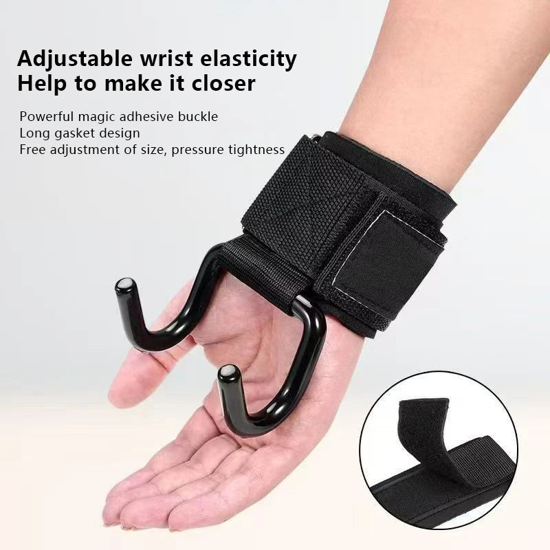 2Pcs Gym Fitness Hook Weight Strap Pull-Ups Power Lifting Gloves Weight Lifting Hook Grips With Wrist Wraps Hand-Bar Wrist Strap - Sun Studio