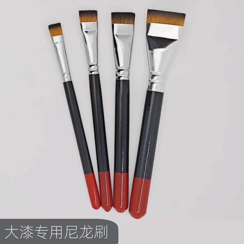 Professional Lacquer Art Brushes Set - 4pcs Short Hair Nylon Flat Brushes for Lacquerware, Oil Painting & Fine Art Tools - Sun Studio