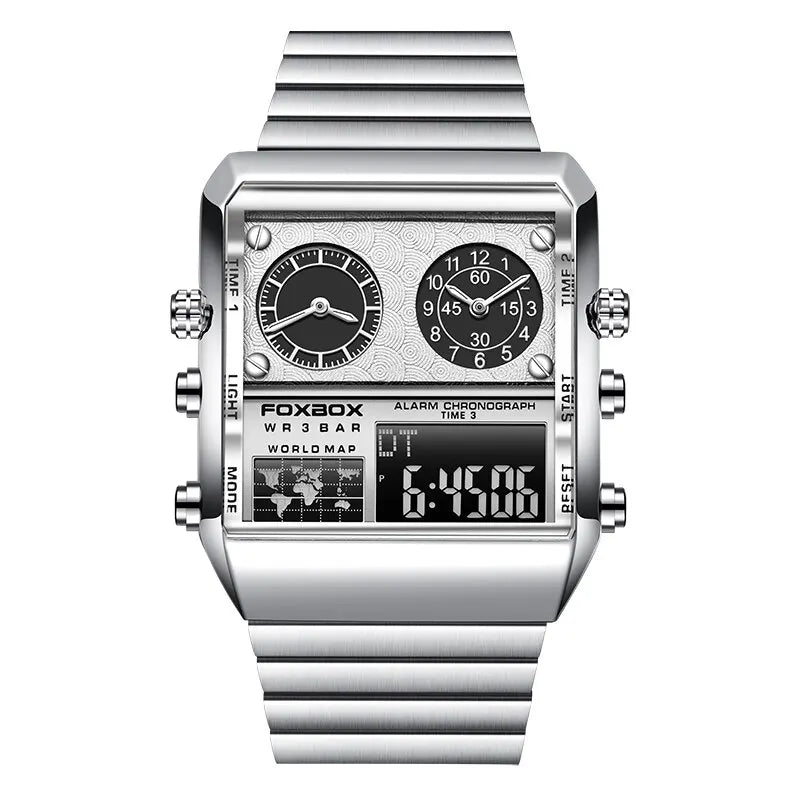 FOXBOX New Creative Square Watch Men Top Brand Luxury Digital Watch Fashion Dual Display Watches For Men Relogio Masculino+BOX - Sun Studio