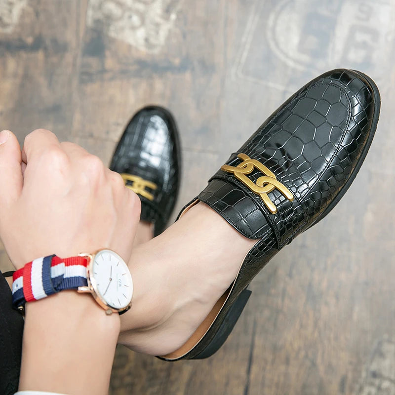100% Genuine Leather Black Men’s Half Shoes For Men Shoes Mules Casual Designer Shoes Fashion Loafers Luxury Black Slippers 2022 - Sun Studio