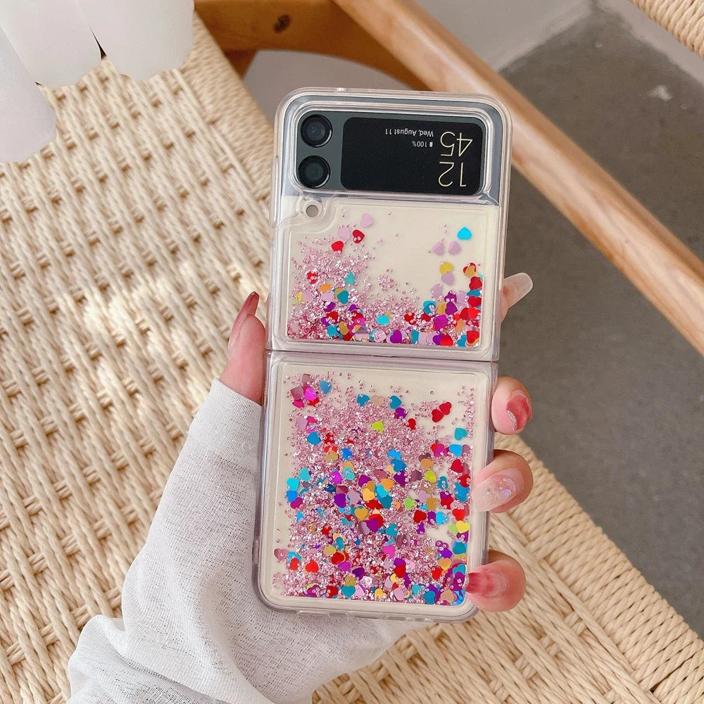 for Samsung Z Flip 7 Luxury Glitter Quicksand Case For Samsung Galaxy Z Flip 7 6 5 4 3 ZFlip 7FE Gradient Love Heart Bling Cover
