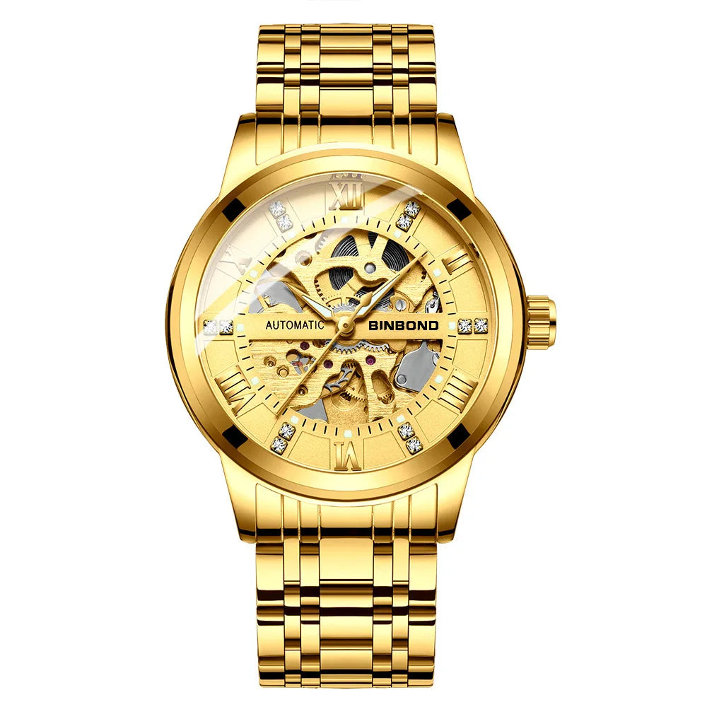 Bindond Mens Automatic Mechanical Watches Top Brand Luxury Stainless Steel Waterproof Hollow Male Wristwatches Relogio Masculino - Sun Studio