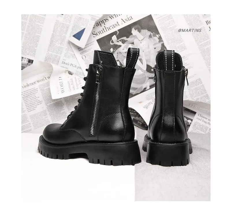 2025 Autumn Winter Shoes Men Leather Boots Thick Sole Non-slip Warm Plush Cold Winter Cow Leather Male Ankle Botas Black KA4867 - Sun Studio