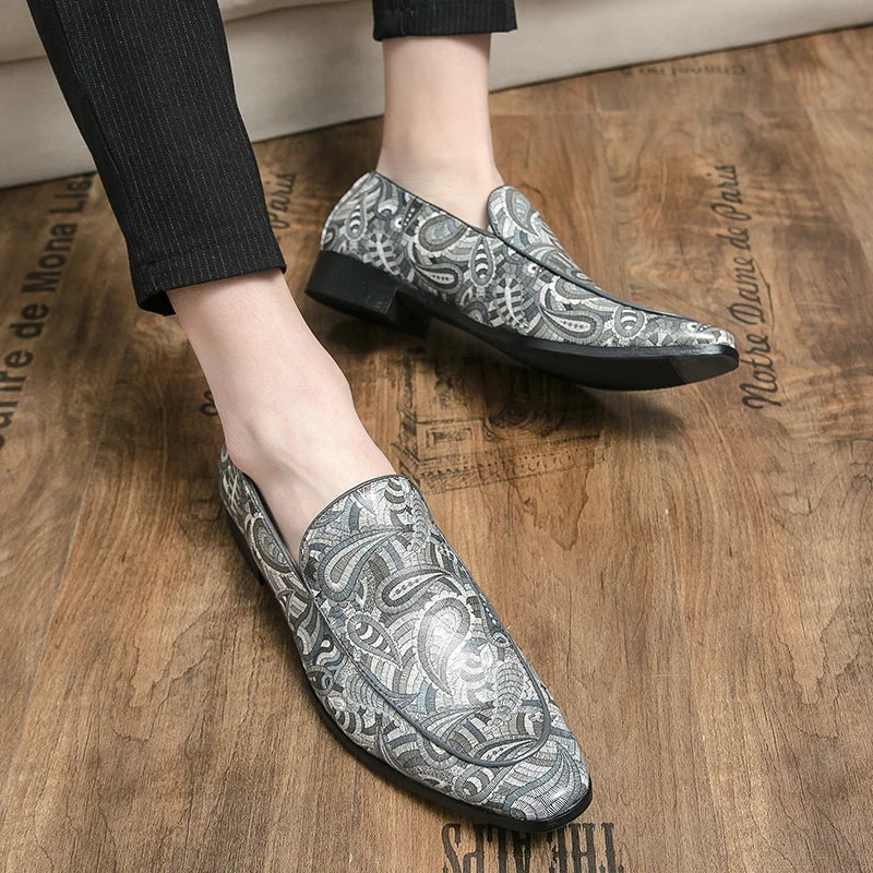 New British Style Fashion Trends Printed Leather Loafers Men Breathable Casual Shoes Men Slip-on Dating Driving Party Men Shoes - Sun Studio