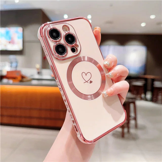 For iPhone 15 Pro Max Luxury Magsafe Magnetic Cute Plating Frame Phone Case For iPhone 11 12 13 14 15 16 Plus 17 Air Back Cover - Sun Studio
