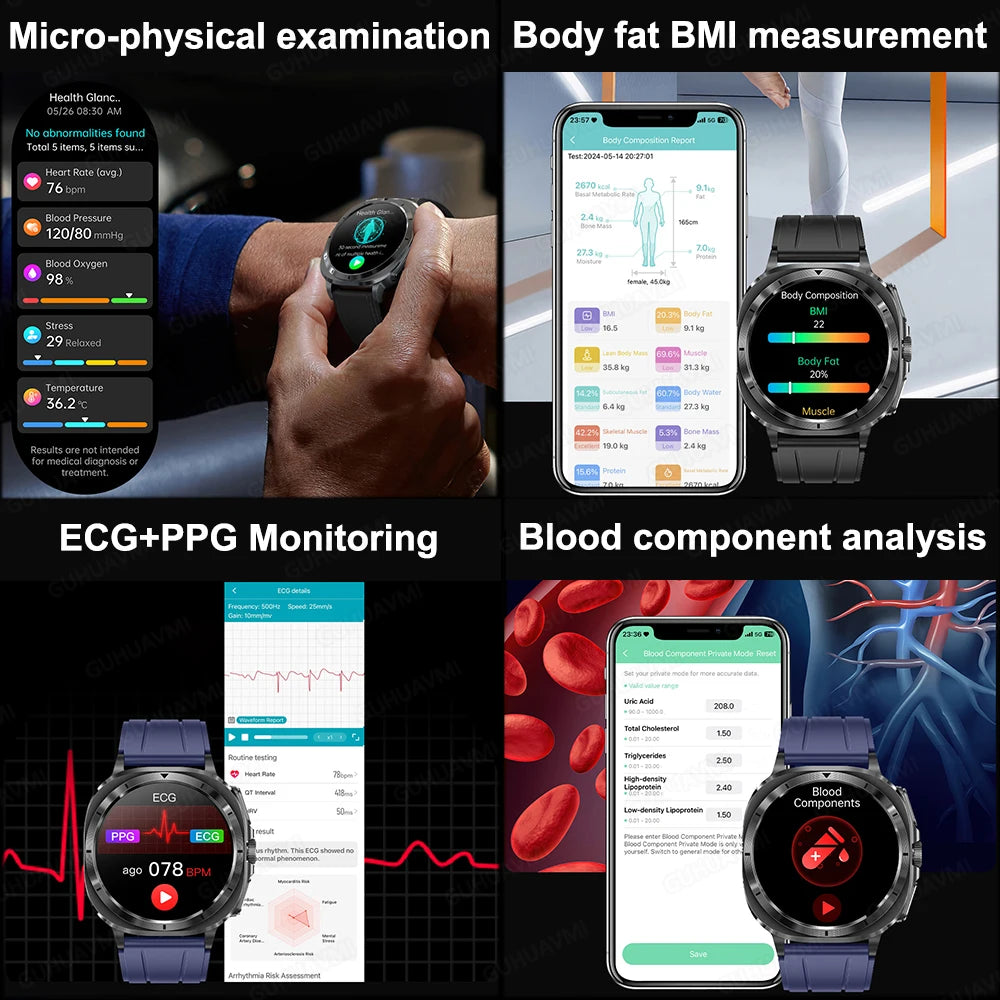New ECG Laser Diagnosis Blood pressure Smart Watch Accurate Uric Acid Lipid Organ monitor Clock NFC Call Health Men Watches 2025 - Sun Studio