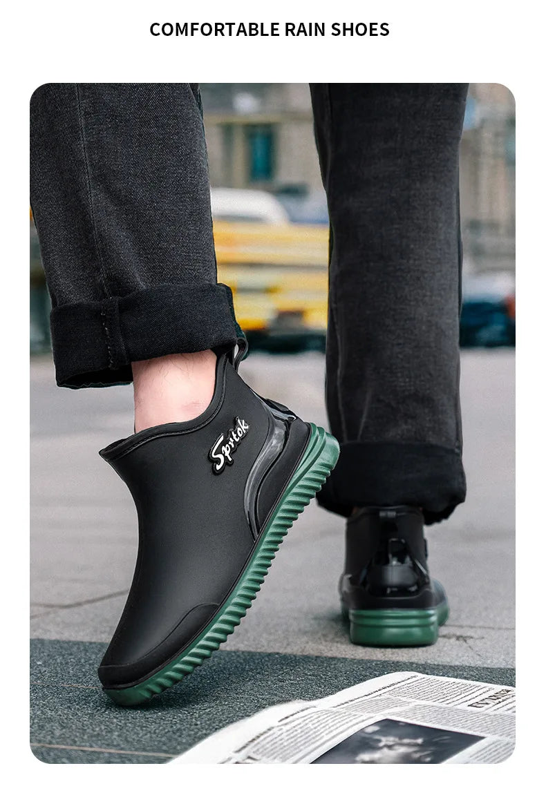 Couples Short Rain Shoes Fashion Light Waterproof Shoes Non-Slip Sports Korean Rain Boots - Sun Studio