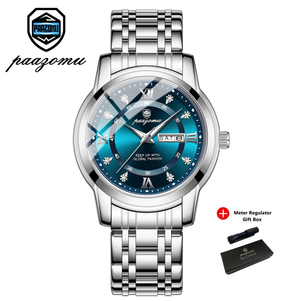 PAAZOMU Classic Casual Quartz Watch Men Women Waterproof Luminous Dial Business Dress Wristwatch Comfortable Watches Male+Box - Sun Studio