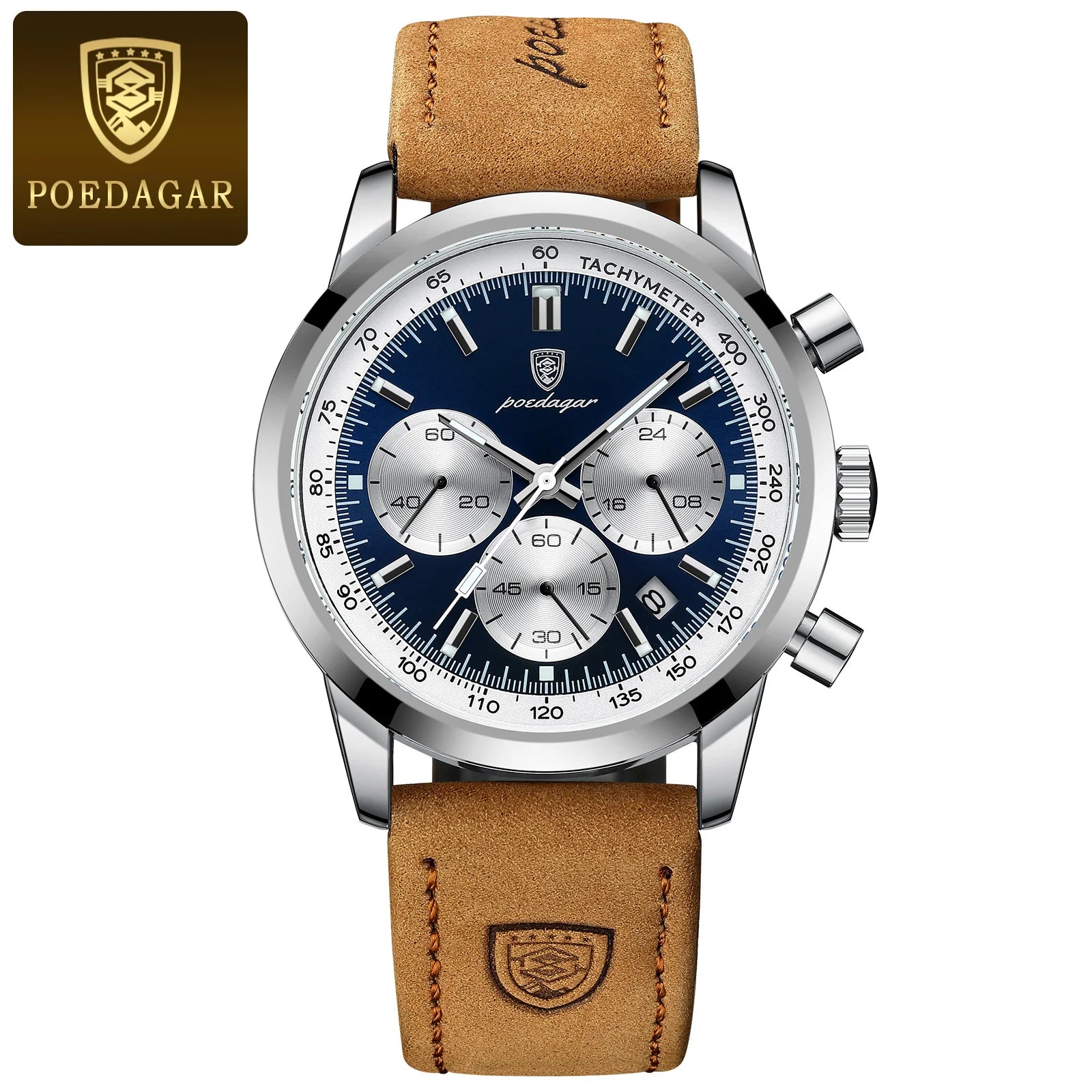 POEDAGAR Top Brand Men's Quartz Watch Waterproof Luminous Chronograph Military Man Watch Luxury Fashion Leather Watches For Men - Sun Studio