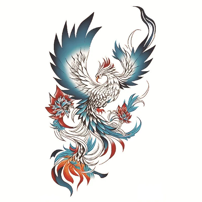 Waterproof Temporary Tattoo Sticker Phoenix Flash Tattoos For Women Men Colorful Phoenix Body Art Fake Tatoo Flower Arms Tattoo - Sun Studio
