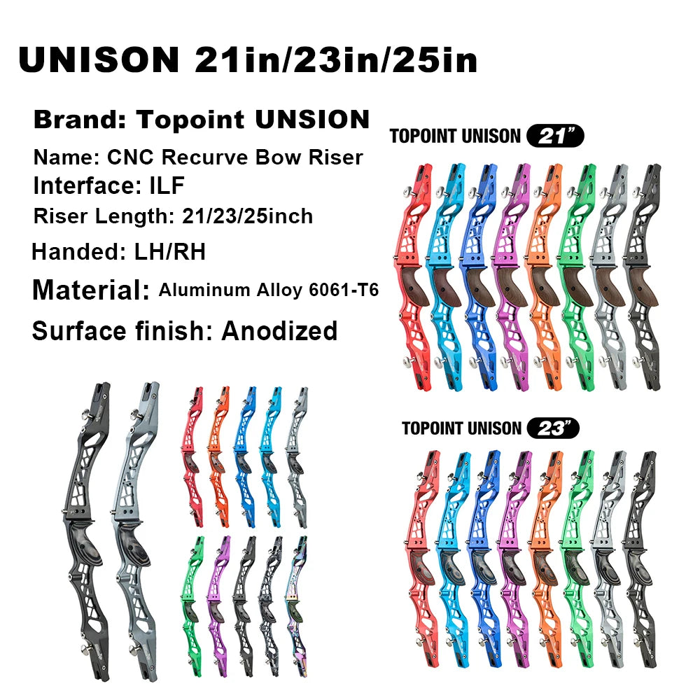 Topoint UNISON 21in/23/25in Recurve bow Riser ILF Aluminum Alloy Bow Handle RH/LH Archery Hunting Competition Professional bow - Sun Studio