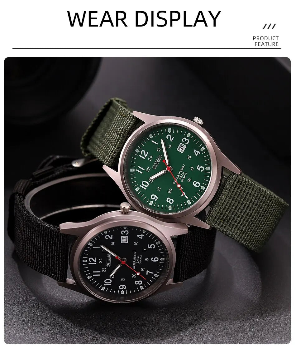 Fashion Mens Watches Luminous Hands Clock Luxury Military Sports Calendar Quartz Wristwatch Men Casual Nylon Watch Reloj Hombre - Sun Studio