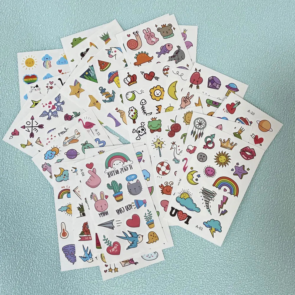 30 Sheets Cute Cartoon Temporary Tattoos for Hands Waterproof Tattoo Stickers Rainbow Fruit Moon Fake Finger Tattoo - Sun Studio