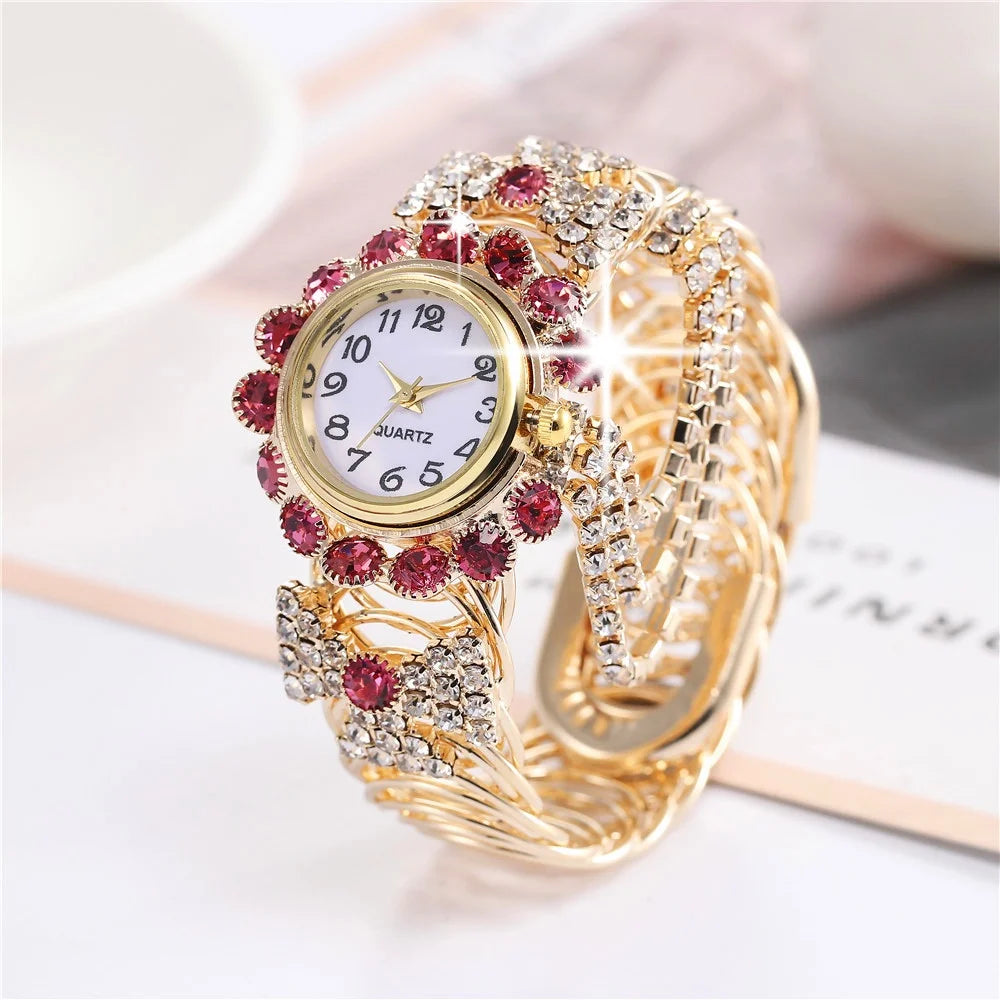 5PCS Luxury Rhinestone Women Watches Jewelry Set Fashion Adjustable Bangle Ladies Quartz Wristwatch Reloj Mujer（Without Box） - Sun Studio