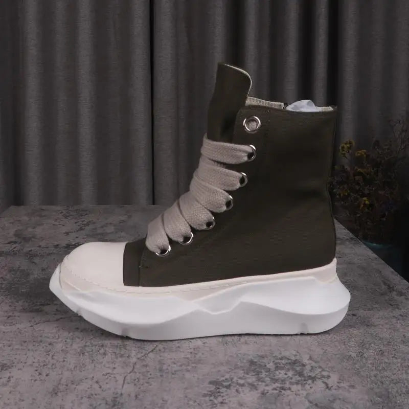 Men Women High-TOP Shoes Casual Canvas Platform Heel Sneakers Luxury Designer Jumbo Lace Up Zip Autumn Black Boots - Sun Studio