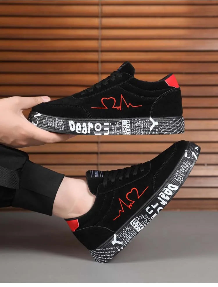 Breathable Mid-Top Sneakers , Heart & Music Graphic Design, Casual Streetwear Shoes for Couples, Valentine's Day & Birthday Gift - Sun Studio