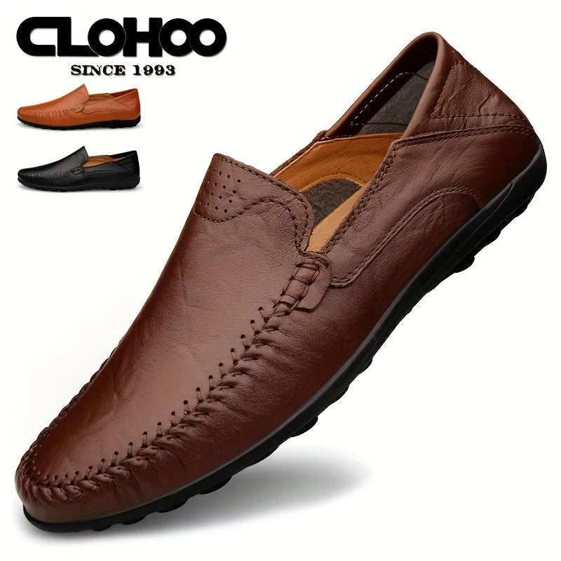 CLOHOO Men's Business Casual Shoes Leather Stitching Comfortable Breathable Rubber Bottom Second Layer Cowhide - Sun Studio
